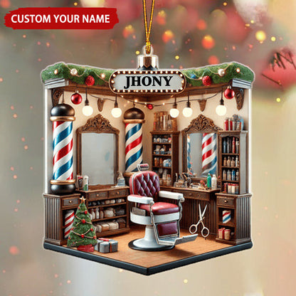 Custom Name Barber Shop Personalized Christmas Ornament