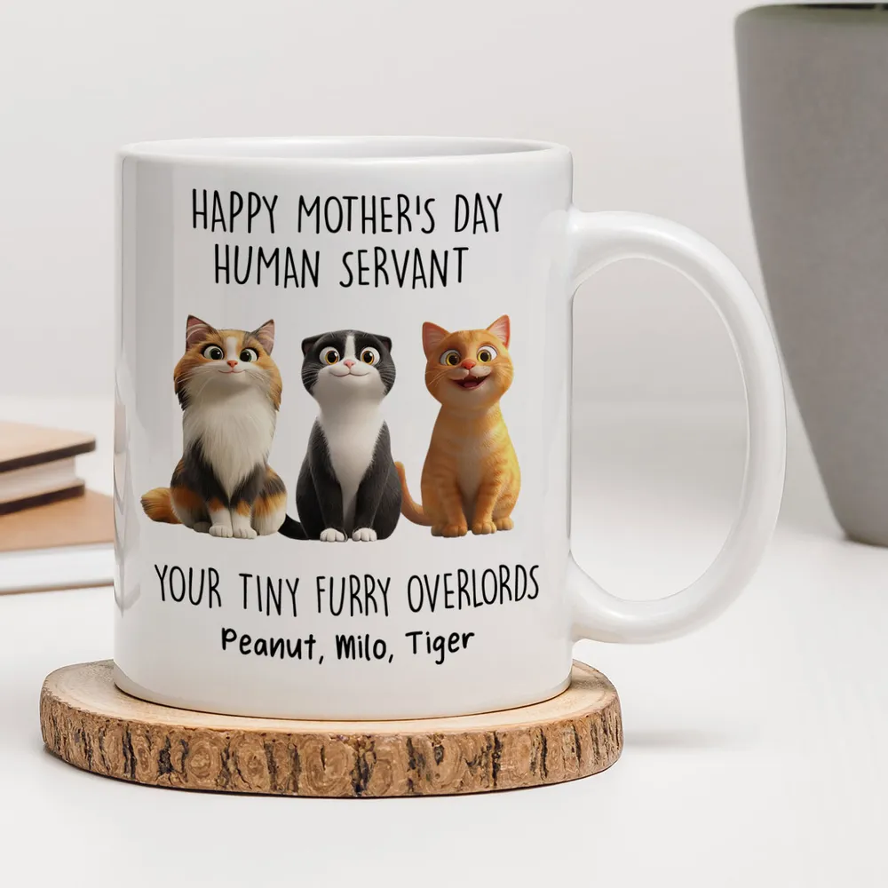 Happy Mother's Day Human Servant Personalized Mug, Funny Gift for Cat Moms