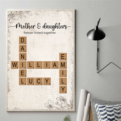 Mother Daughter Forever Linked Together Crossword Puzzle Art Personalized Poster