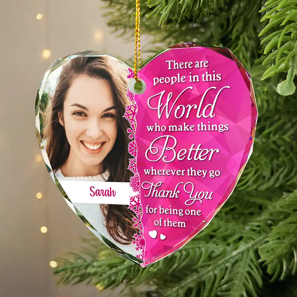 Custom Photo Thank You Friends, Co-workers, Boss, Manager, Mentor, Teacher, Nurse, Mom - Personalized Heart Shaped Acrylic Ornament