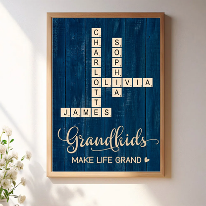 Grandkids Make Life Grand Heart Crossword Puzzle Art Personalized Poster