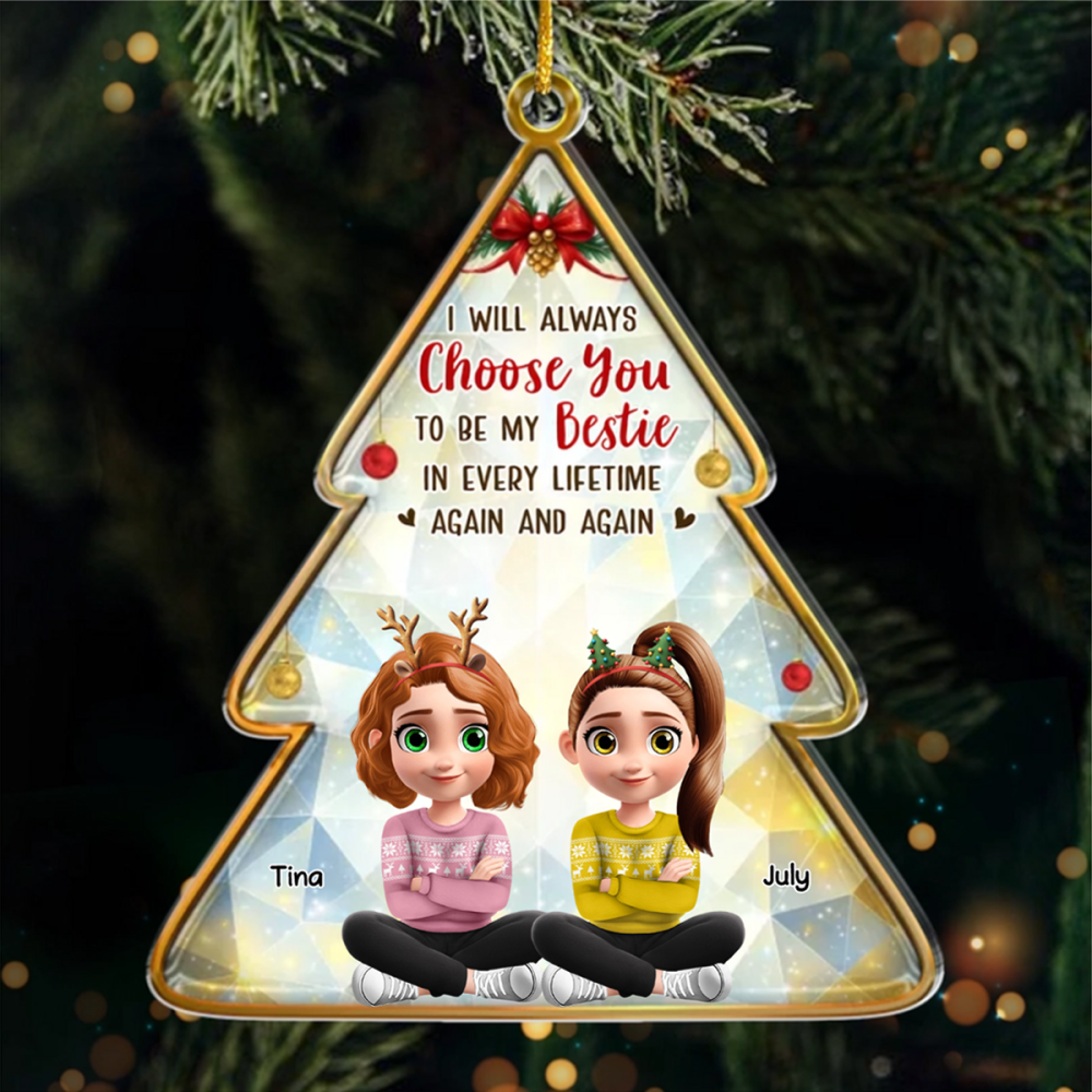 Custom Acrylic Ornament - Personalized Best Friend Christmas Birthday Gifts For Women, Besties, Sisters, BFF - Sharing Laughs Under Christmas Lights