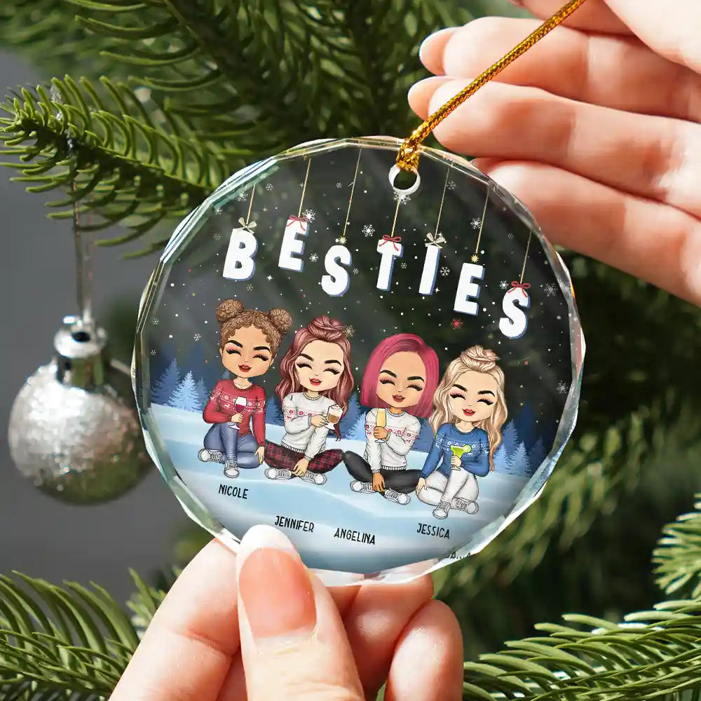 Friends Besties Sisters Brothers Sitting Together Chibi - Personalized Circle Acrylic Ornament