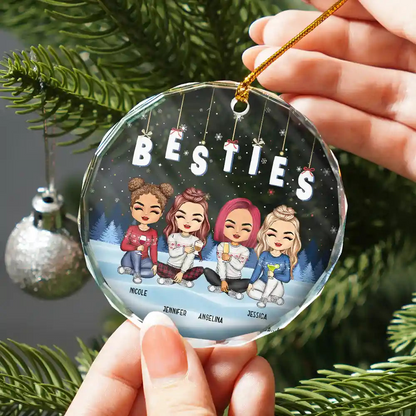 Friends Besties Sisters Brothers Sitting Together Chibi - Personalized Circle Acrylic Ornament