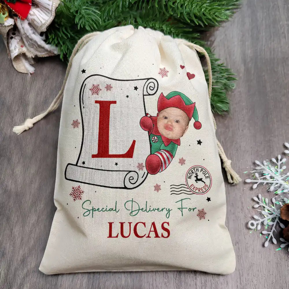 Custom Photo Special Delivery For Baby Santa - Personalized Favor Bag