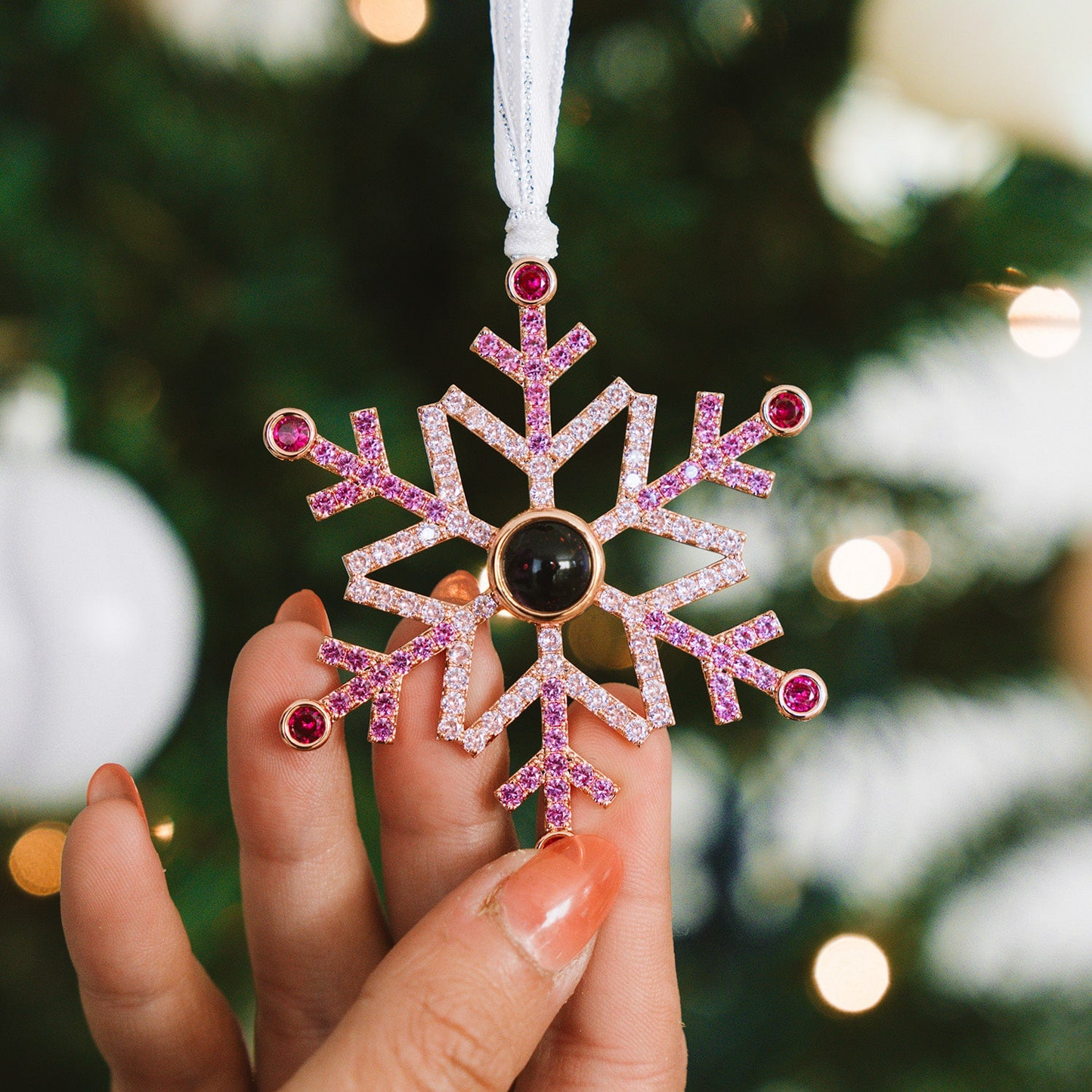 Personalized Pink Snowflake Photo Ornament Christmas Gifts