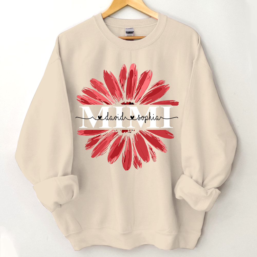 Mimi Red Daisy Flower With Grandkids Sweatshirt