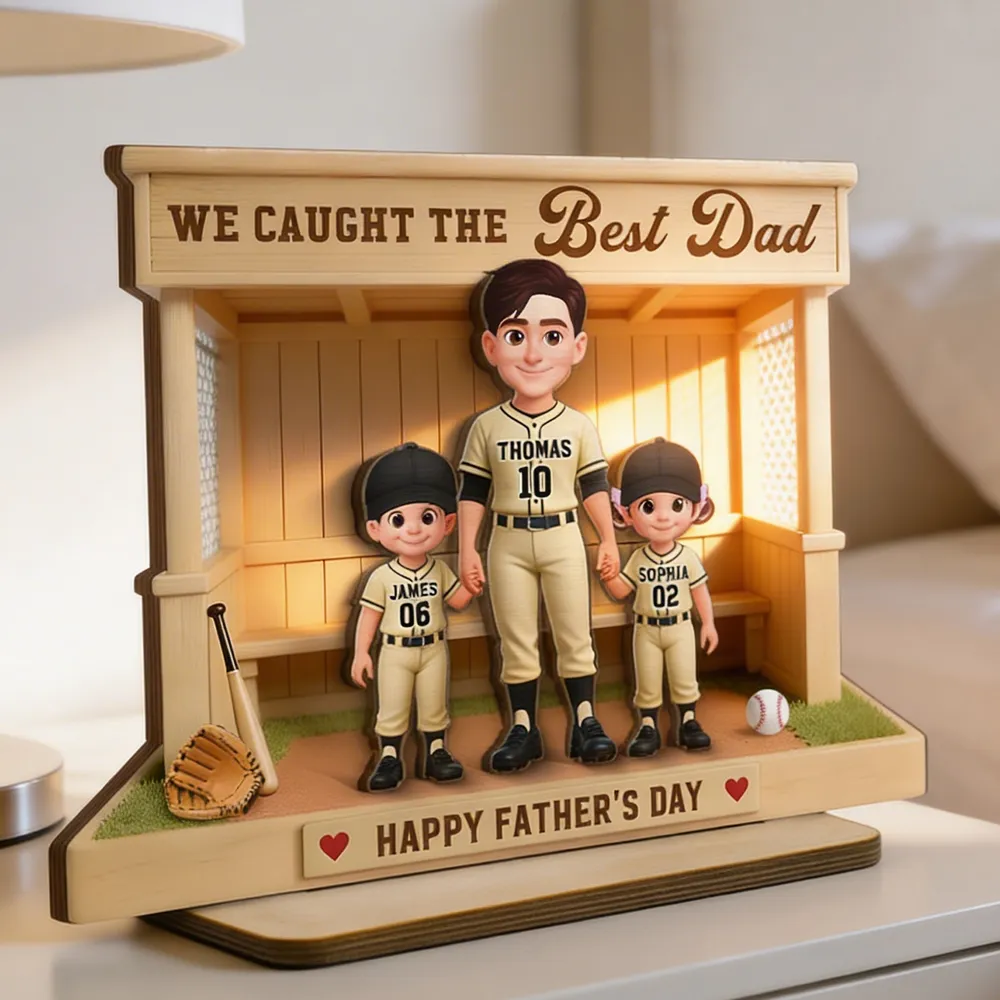 We Caught The Best Dad Baseball Dugout - Personalized 2-Layered Wooden Plaque - Father's Day Gift For Baseball Dad