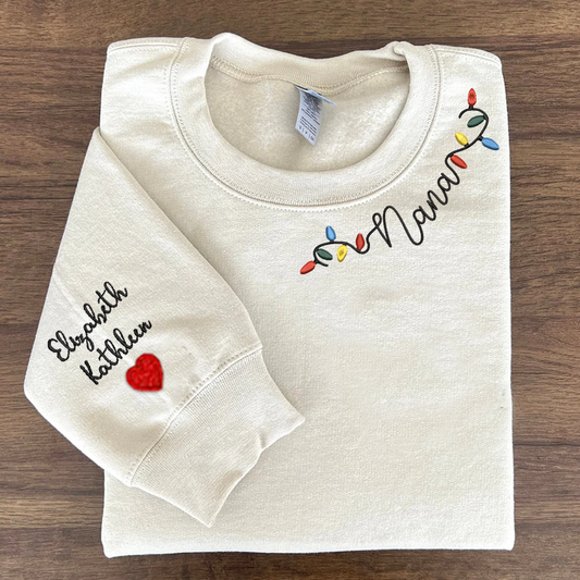 Nana Light Christmas Embroidered Sweatshirt, Custom Nana & Kids, Grandma Gift Sweatshirt