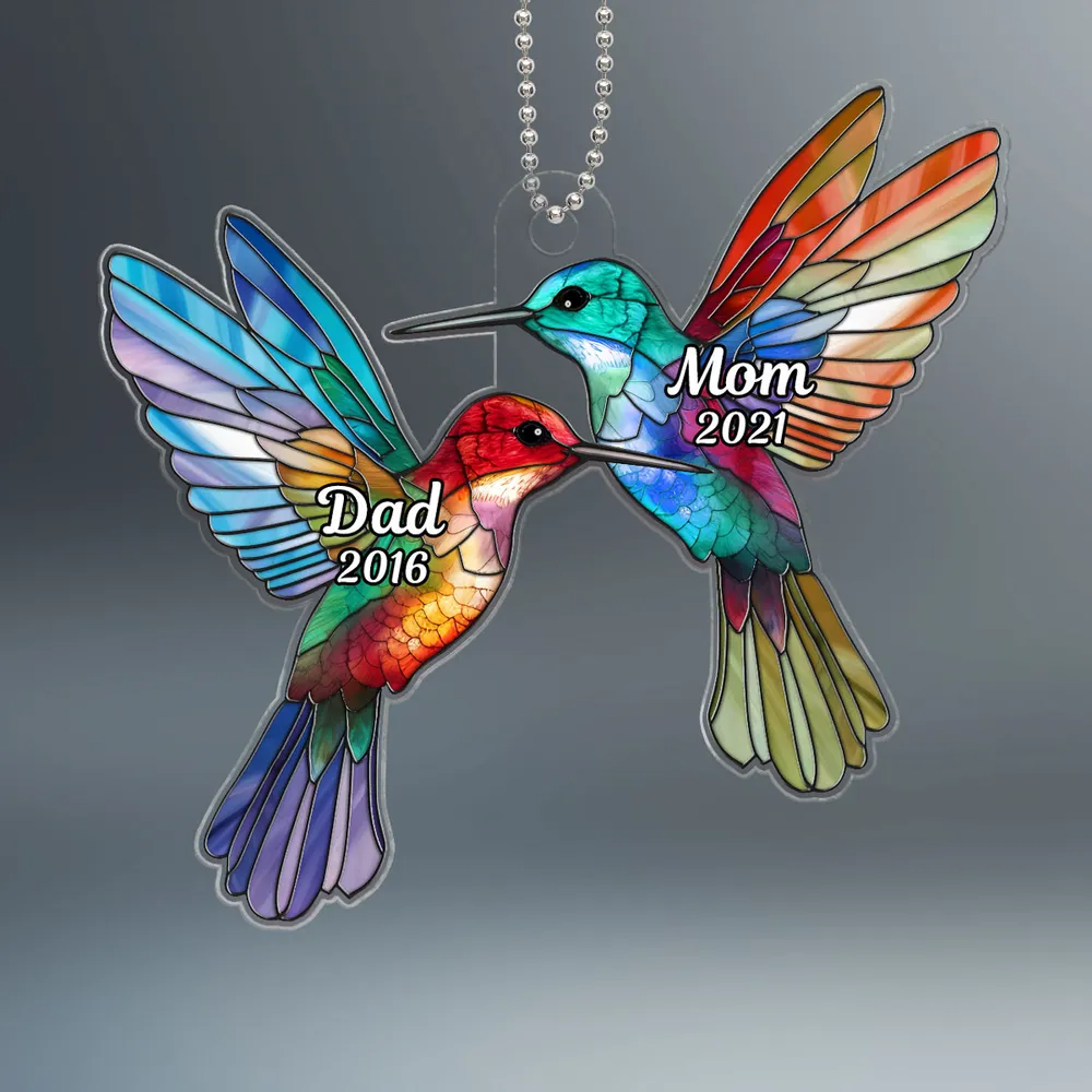 Dad Mom Stained Glass Hummingbird Memorial Keepsake Personalized Acrylic Ornament