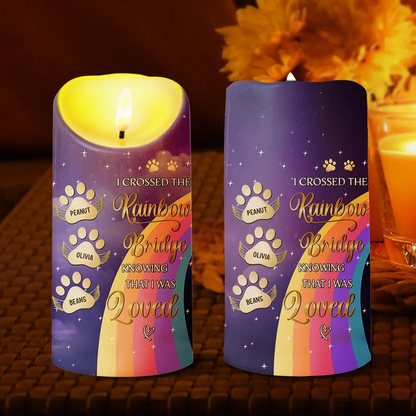 I Crossed The Rainbow Bridge Memorial Pet - Personalized Flameless LED Candle