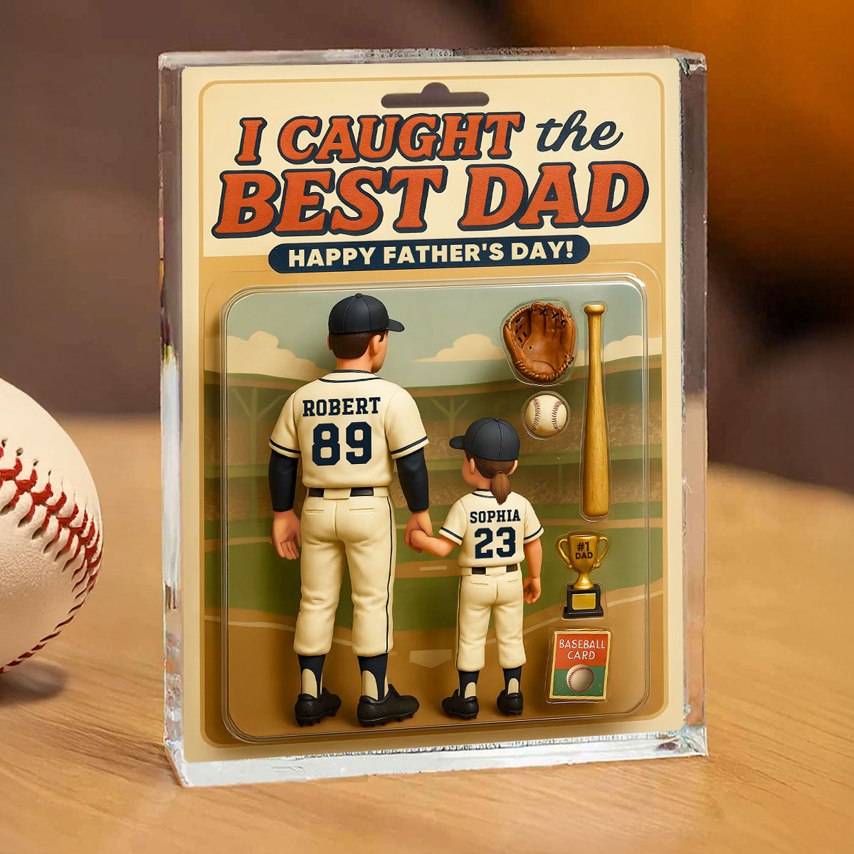 We Caught the Best Dad, Grandpa Baseball Custom Figure Personalized Acrylic Block Plaque, Father's Day Gift for Dad, Gift for Husband, Gift for Grandpa