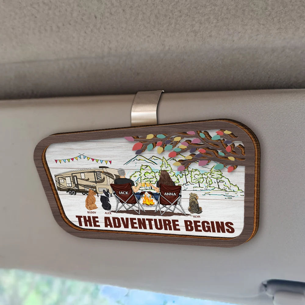 Camping Couple The Adventure Begins - Personalized Custom Shaped Car Visor Clip