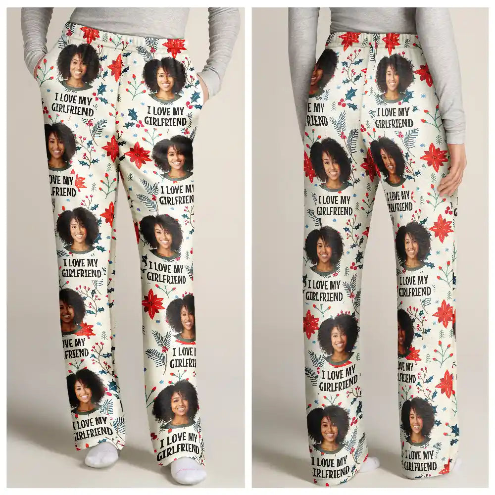 Custom Photo I Love My Wife Christmas Pattern - Personalized Pajama Pants