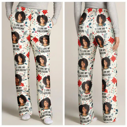 Custom Photo I Love My Wife Christmas Pattern - Personalized Pajama Pants