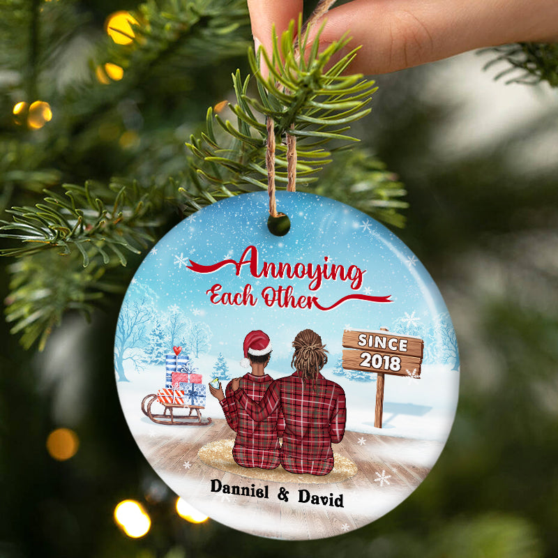 Christmas Family Couple Annoying Each Other Since - Personalized Custom Circle Acrylic Ornament