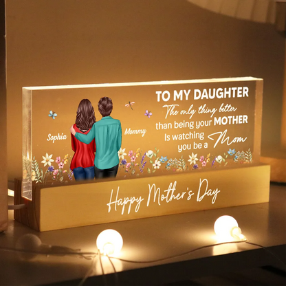 To My Daughter From Mom Happy Mother's Day Floral Personalized Acrylic Block LED Night Light, Mother's Day Gift For Daughter