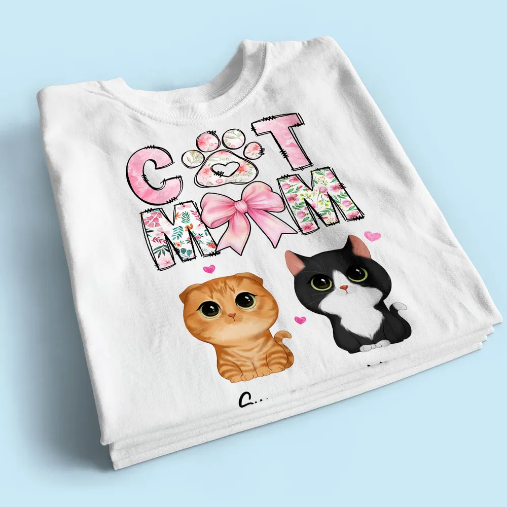 Cat Mom Pink Coquette Personalized Shirt, Watercolor Cute Cat, Gift for Cat Moms
