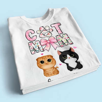 Cat Mom Pink Coquette Personalized Shirt, Watercolor Cute Cat, Gift for Cat Moms
