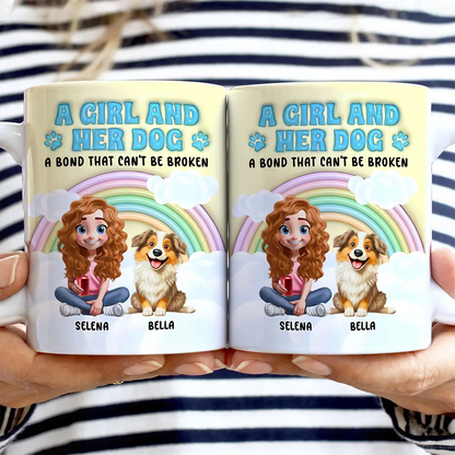 Rainbow A Girl And Her Dogs - 3D Inflated Effect Printed Mug, Personalized White Edge-to-Edge Mug