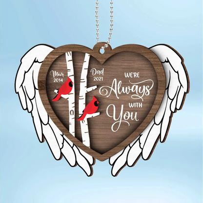 Always With You Cardinal Angel Wings Memorial Keepsake Personalized 2-Layer Wooden Ornament