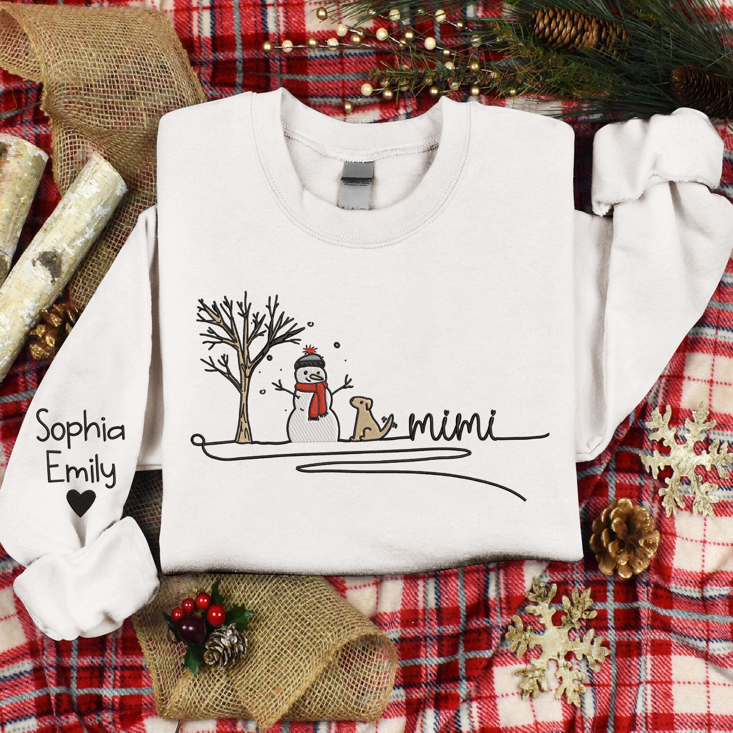 Embroidered Christmas Snowman Sweatshirt, For Grandma And Kids Embroidered Sweatshirt