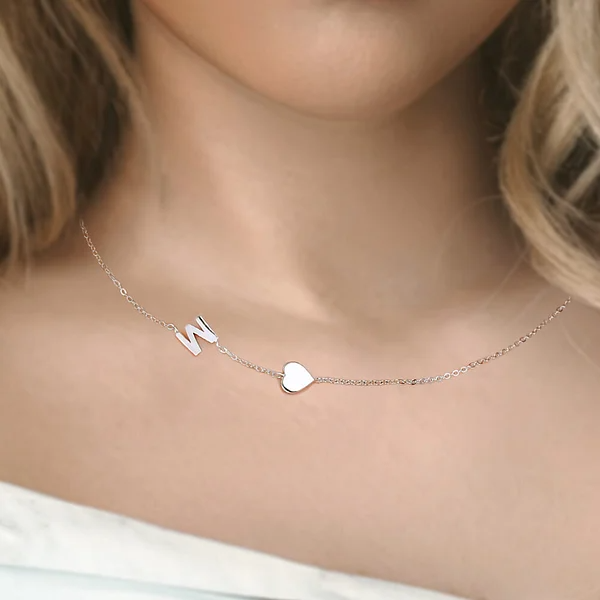 Personalised Sterling Silver Dainty Sideways Minimalist Necklace with Initial Name Birthday Anniversary Gift for Women Girlfriend Wife Mom Family