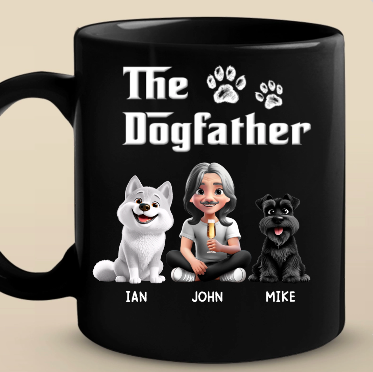 The Dogfather - Dog Personalized Custom Black Mug - Father's Day, Gift For Dad, Pet Owners, Pet Lovers