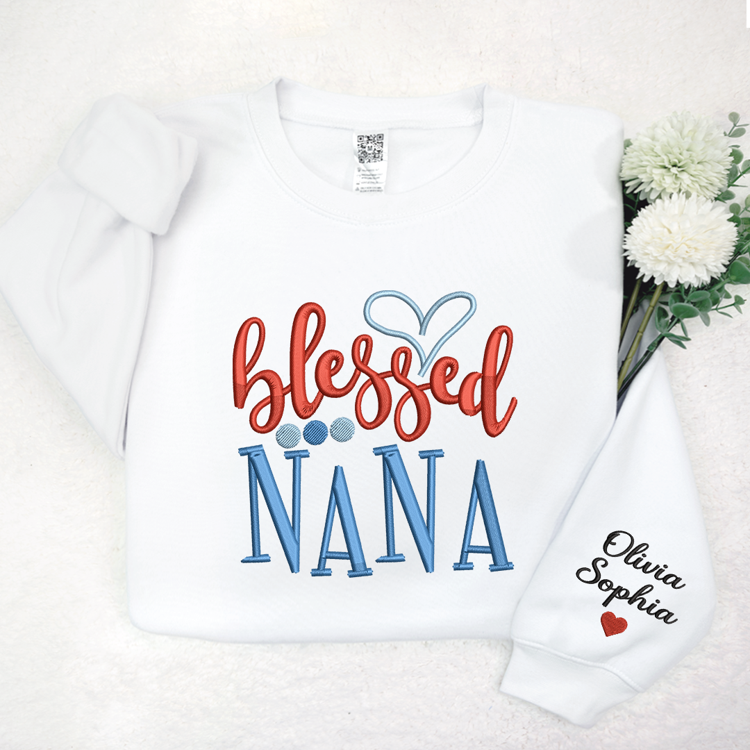 Embroidery Design Heart Blessed Nana And Kids, For  Give Grandma