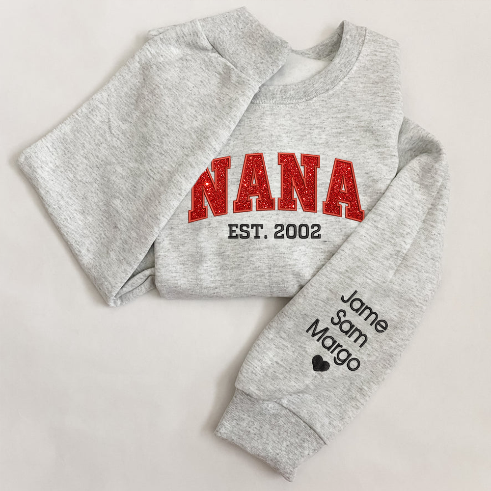 Custom Nana Glitter Embroidered And Kids Sweatshirt