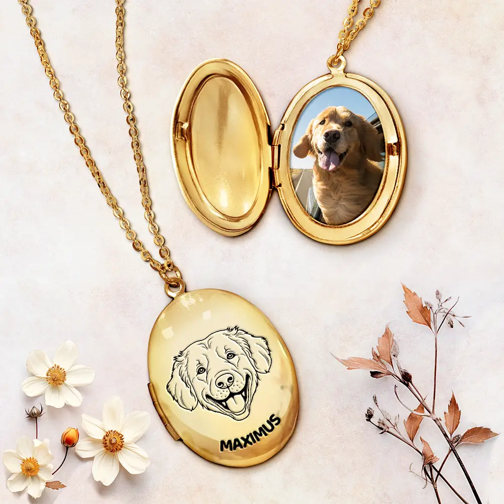 Custom Photo Sketch Dog Face Line Art - Personalized Locket Necklace