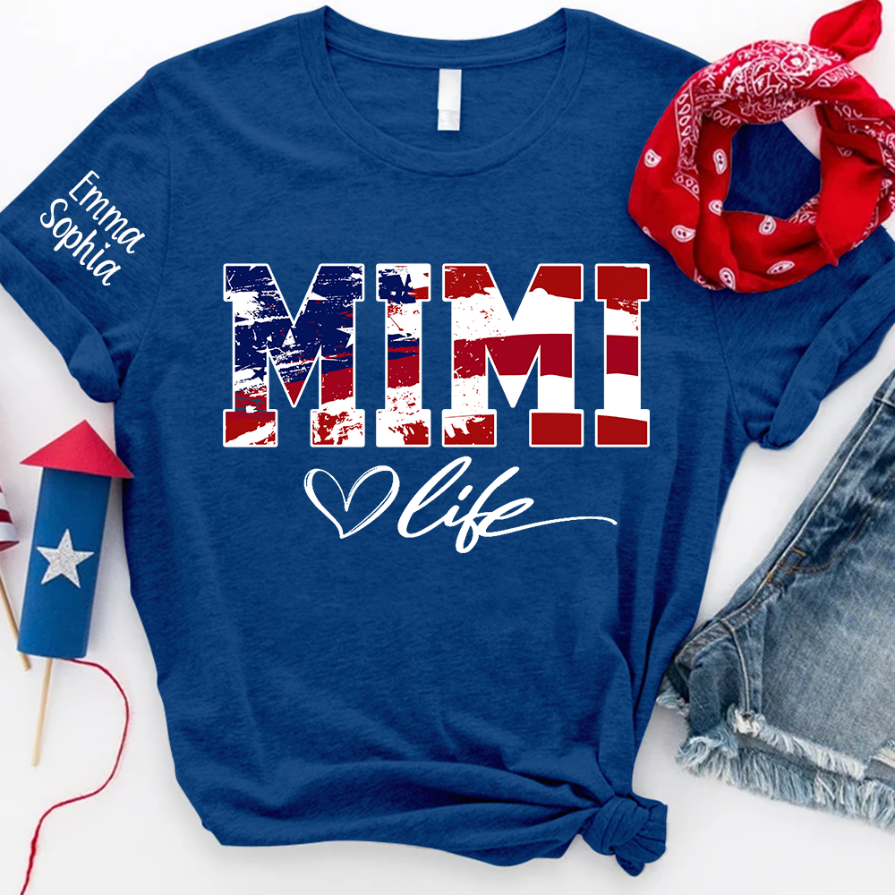 Mimi Life Flag 4th Of July Shirt, Custom Grandma With Kids TH T-Shirt