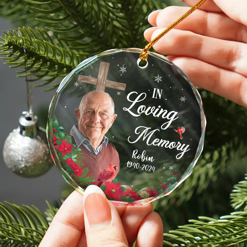 Christmas Custom Photo Memorial God Has You In His Hands - Personalized Circle Acrylic Ornament