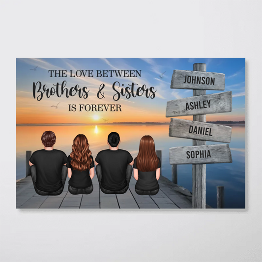 Brothers & Sisters Forever Linked Together Sign Posts Personalized Poster, Home Decoration, Gift For Siblings