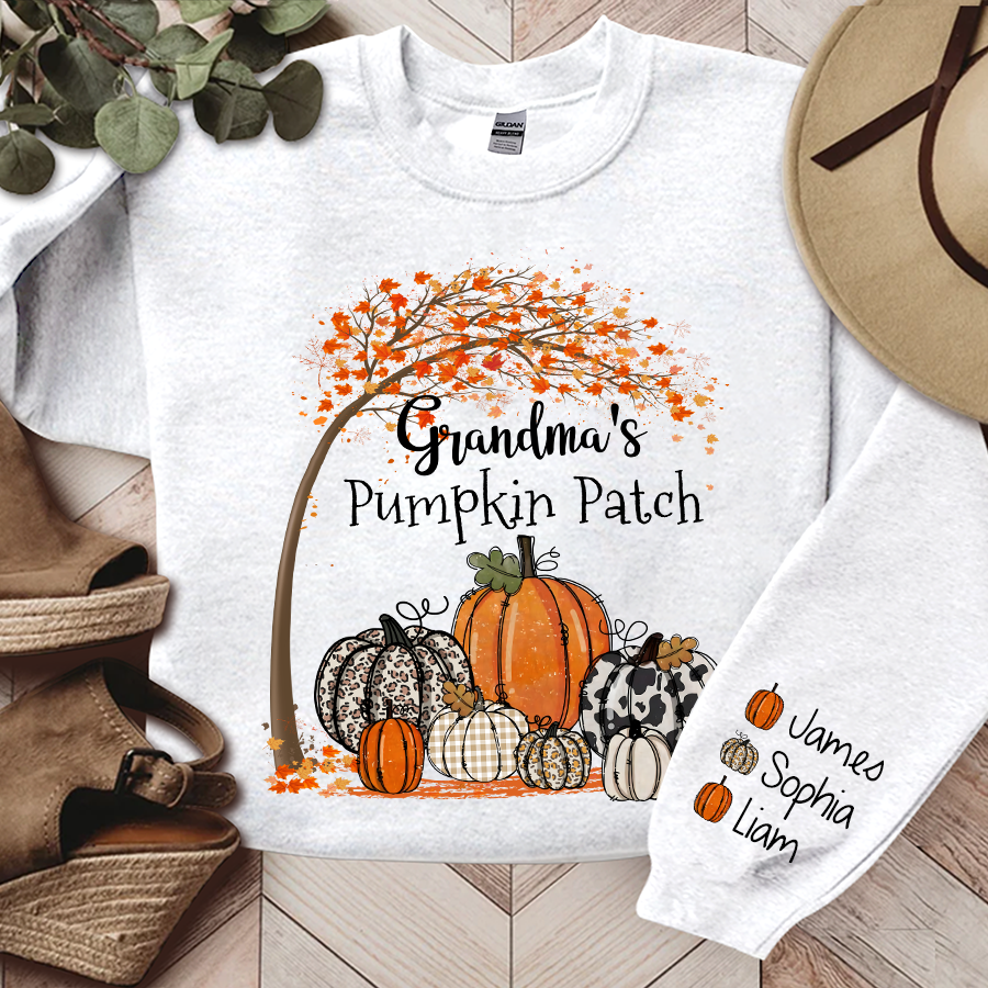 Grandma's Pumpkin Patch Autumn Sweatshirt, Custom Grandma & Kids Fall Autumn, Grandma Gift TH Sweatshirt