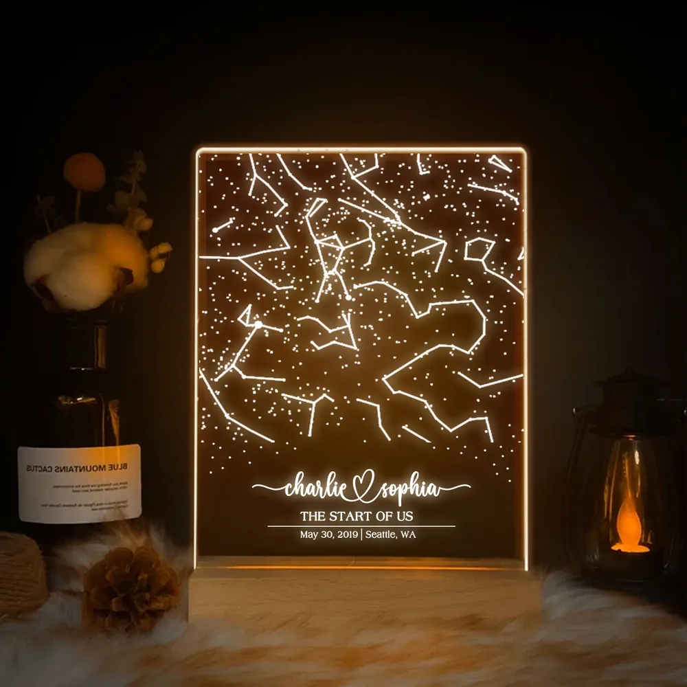 Custom Star Map by Date, Star map LED Night Light, Personalized Couple Constellation Map, Night Sky by Date, Engagement Gift for him and her