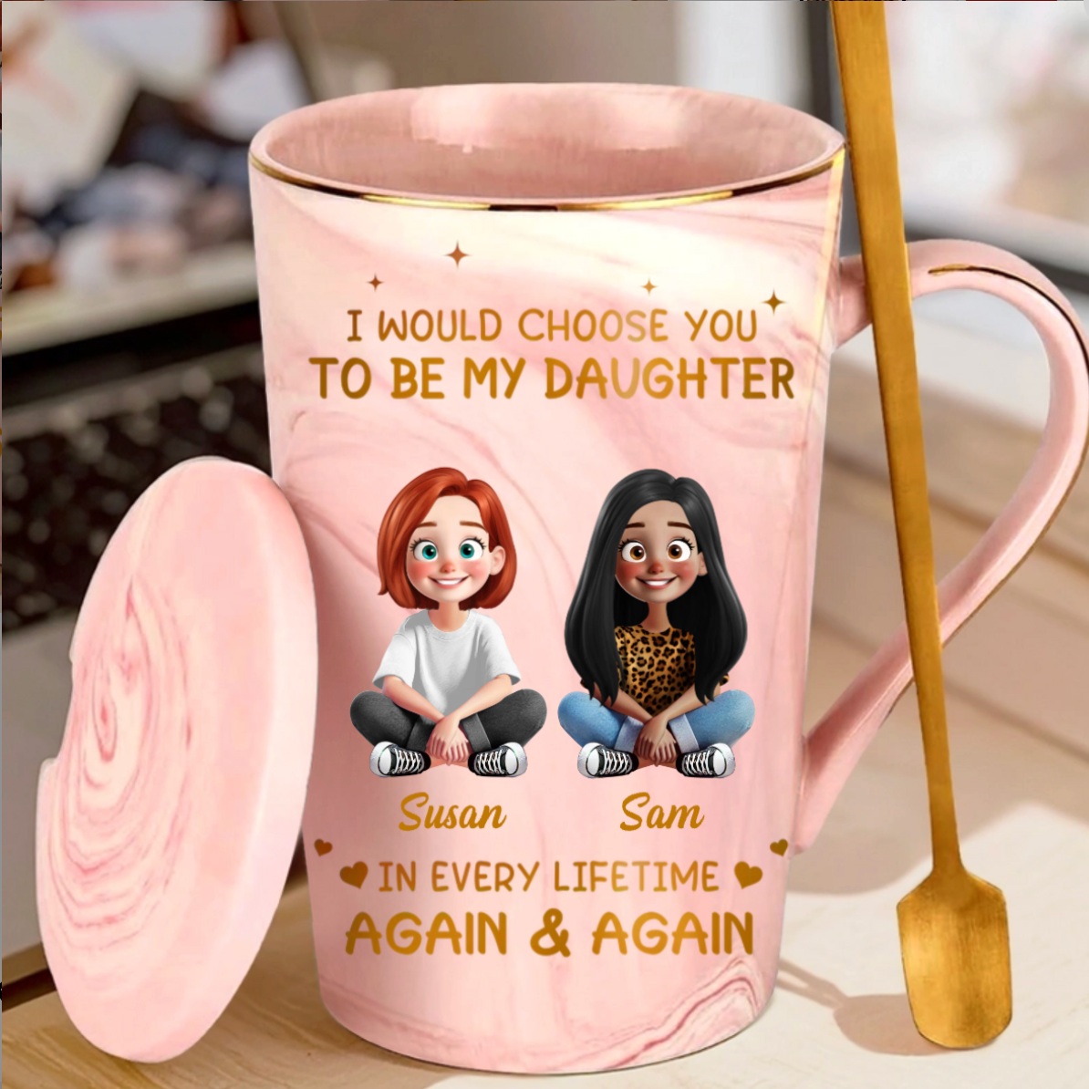 Custom Marble Mug - Personalized Birthday Gifts For Mom, Daughter - Mother Daughter Bond Shines Bright