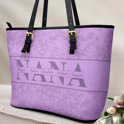 Mom Floral Design Trendy Bag - Personalized Leather Tote Bag