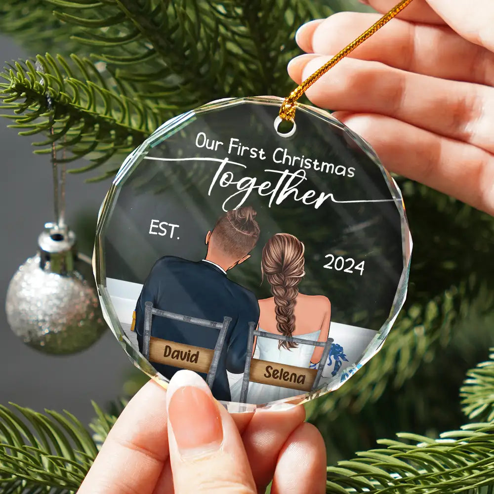 Our First Christmas Married Couples - Personalized Circle Ornament