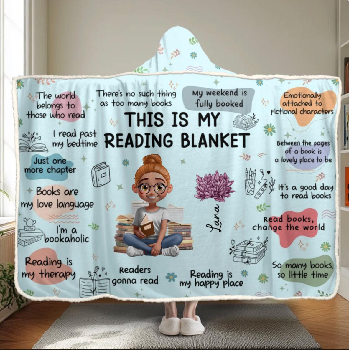 Custom Affirmation Snuggle Blanket, Hoodie Blanket - Personalized Christmas Bookish Gifts For Book Lovers, Bookworms, Readers - Bookaholic And Proud