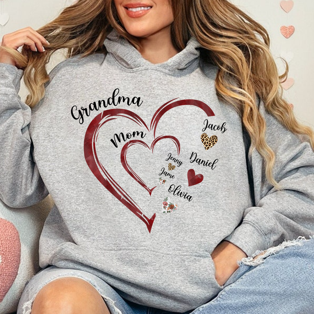 Personalized Heart Mom Grandma And Kids Shirt, Custom Name Mother's Day Shirt, Gift For Birthday Mother's Day, Gift for Mom Grandma Mimi Nana Gigi Gaga