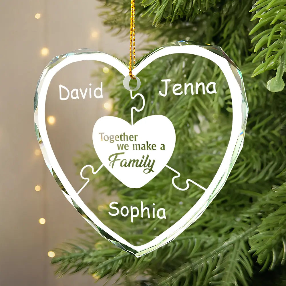 Christmas Together We Make A Family - Personalized Heart Shaped Acrylic Ornament