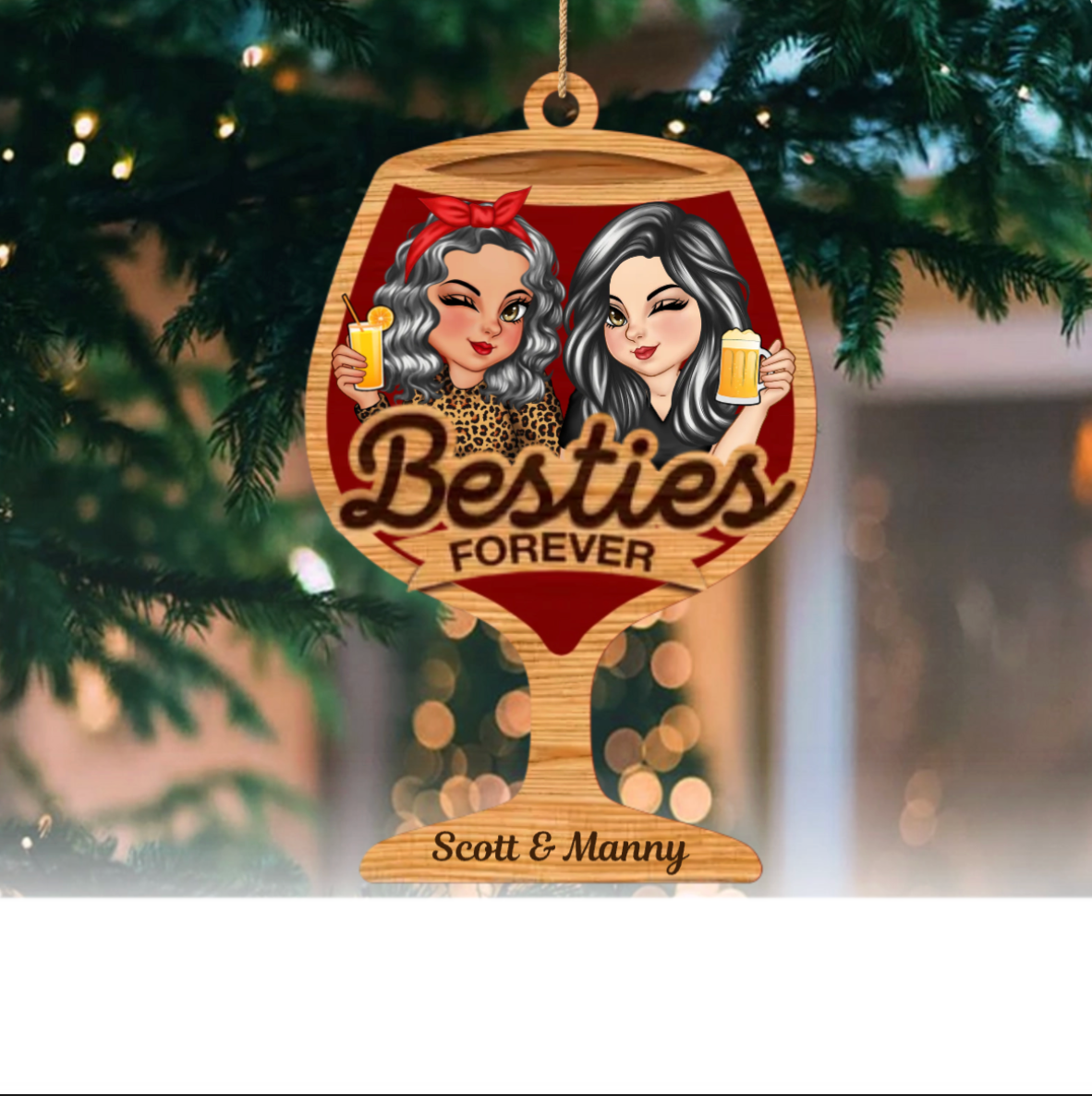 Custom Wooden Ornament - Personalized Best Friend Christmas Birthday Gifts For Women, Besties, Sisters, BFF - Merry Moments With My Bestie