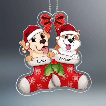 Cute Dogs On Christmas Stockings Personalized Acrylic Ornament