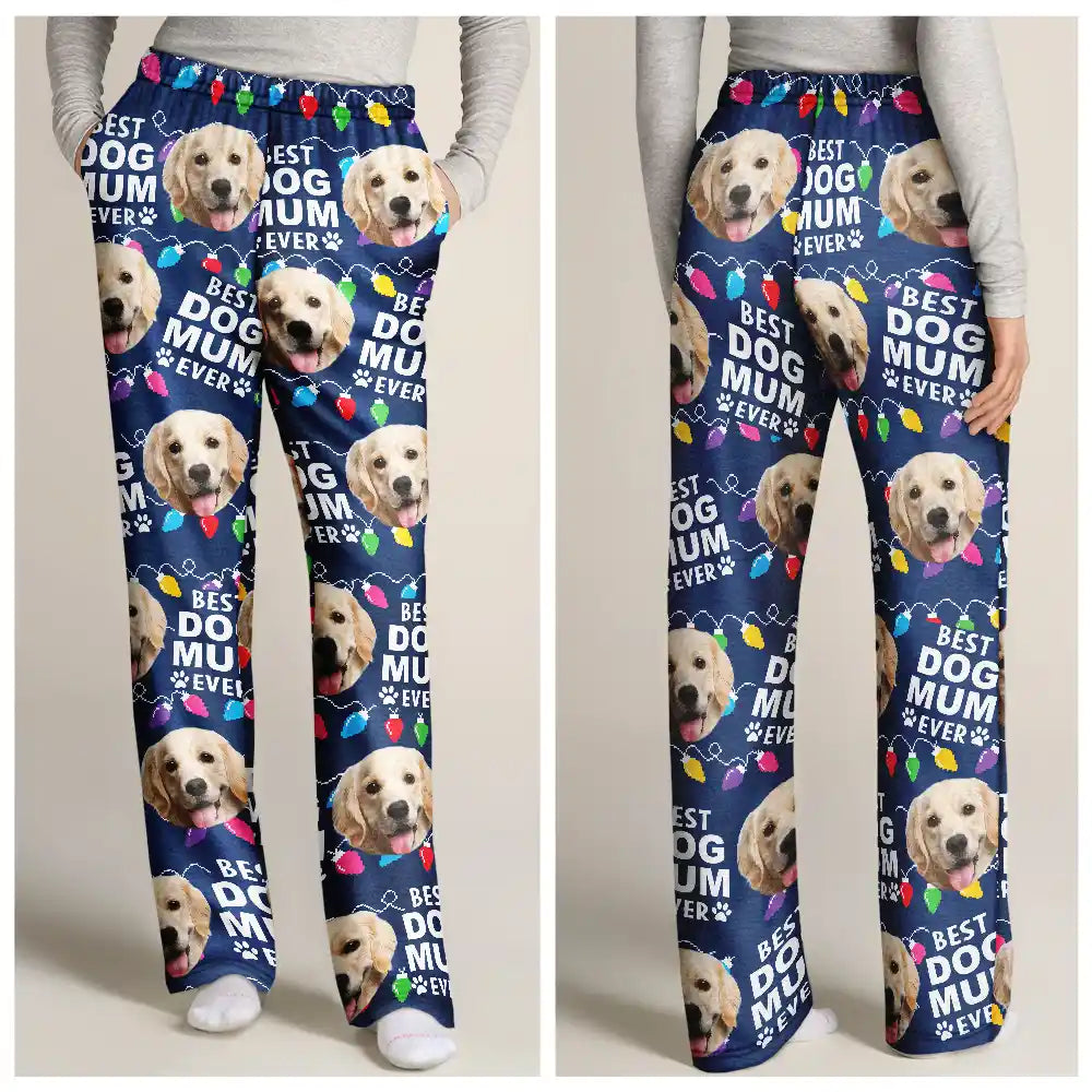 Custom Photo Best Dog Dad Ever Cat Pet Christmas Light - Personalized Pajama Pants