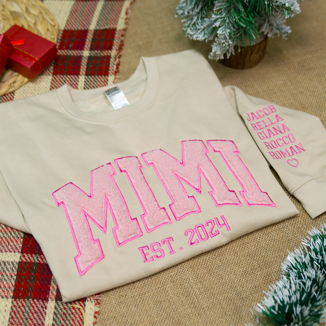 Custom Mimi Sweatshirt - Embroidered MIMI EST. 2024 Pullover, Personalized Grandma Gift with Grandkids' Names, Cozy Christmas Gift for Grandmothers