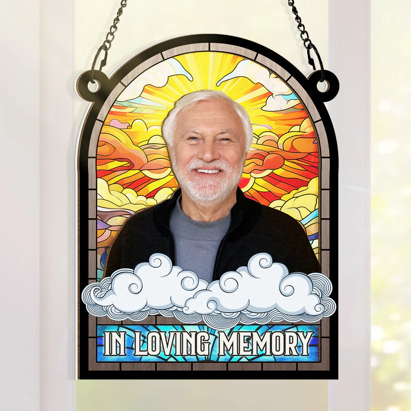 Custom Photo In Loving Memory - Personalized Acrylic Window Suncatcher Ornament - Gift For Memorial