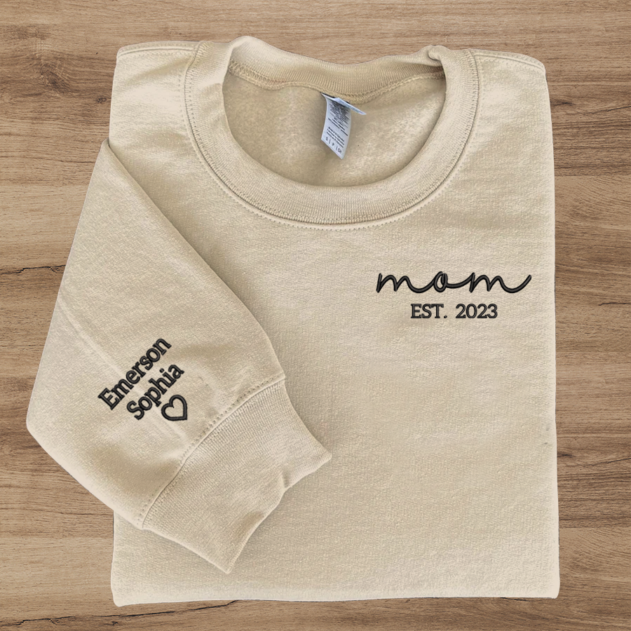 Personalized Mom Embroidered, Mom Est And Kids, Gift For Mom TH Sweatshirt