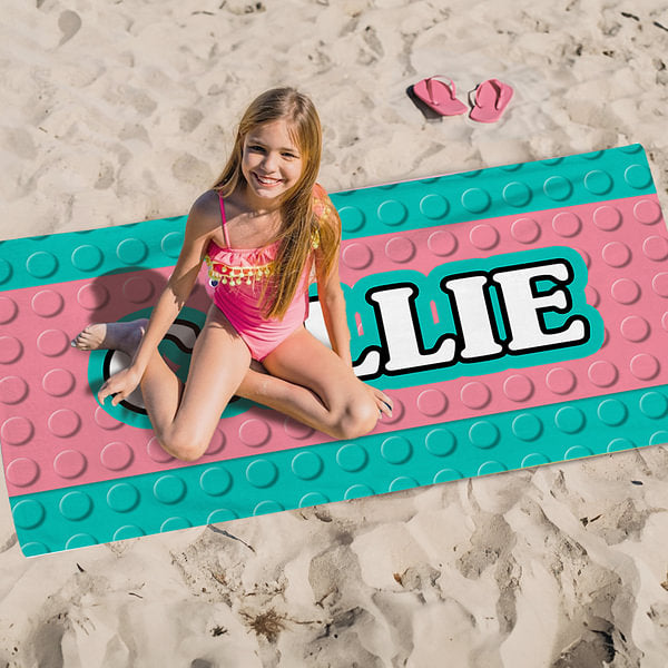 Personalized Colorful Pixel Building Blocks Quick Dry Oversized Microfiber Beach Towel with Name Summer Travel Essentials Birthday Gift for Boys Girls