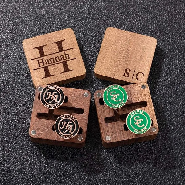 Personalized Multi-color Monogram Initial A Pair of Cufflinks Engraving Wood Box Wedding Anniversary Gift for Men